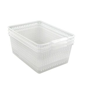 qskely large plastic storage organization bins basket, set of 3, clear