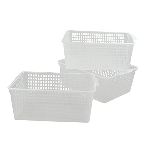 Qskely Large Plastic Storage Organization Bins Basket, Set of 3, Clear