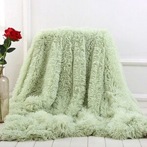 plush super soft blanket bedding sofa cover furry fuzzy fur warm throw qulit cozy couch blanket for winter (63″x79″, green)