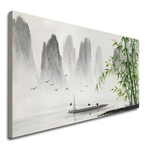 large hand painted traditional chinese painting black and white modern landscape canvas wall art handmade bamboo artwork