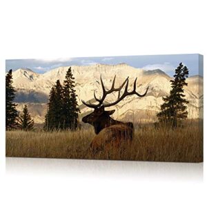 VVOVV Wall Decor Wildlife Animal Painting Deer Elk Wall Art Canvas Prints Autumn Forest Landscape Picture Stretched Framed Modern Home Decor for Bedroom Ready to Hang - 24x48 inches