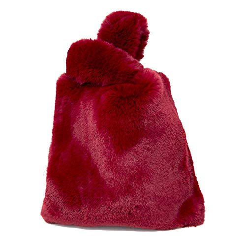 Me Plus Soft Faux Fur Pull Through Strap Slouchy Wrist Fashion Tote Bag (Burgundy)