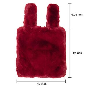 Me Plus Soft Faux Fur Pull Through Strap Slouchy Wrist Fashion Tote Bag (Burgundy)