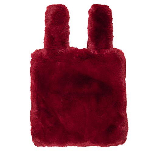 Me Plus Soft Faux Fur Pull Through Strap Slouchy Wrist Fashion Tote Bag (Burgundy)