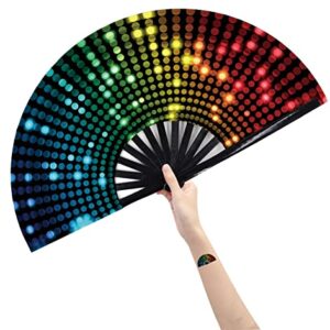 Amajiji Large Folding Hand Rave Fan for Women/Men, Chinease/Japanese Bamboo and Nylon-Cloth Folding Hand Fan, Hand Fan Festival Fan Gift Fan Craft Fan Folding Fan Dance Fan