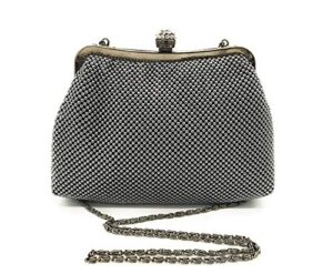 women clutch small metal beaded mesh evening purse bag for cocktail party prom wedding banquet (gun metal)