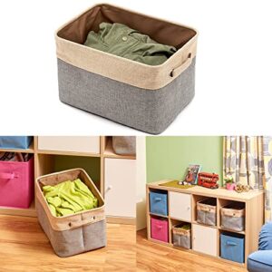 Awekris Foldable Storage Bin Basket Set [3-Pack] Canvas Fabric Collapsible Organizer With Handles Storage Cube Box For Home Office Closet, Grey/Tan (Grey)