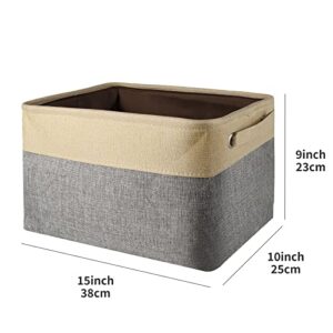 Awekris Foldable Storage Bin Basket Set [3-Pack] Canvas Fabric Collapsible Organizer With Handles Storage Cube Box For Home Office Closet, Grey/Tan (Grey)