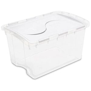 sterilite 48 quart multipurpose clear base storage box tote container with secure hinged lid for home or office organization, (30 pack)