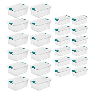 sterilite 6 quart clear latch lid storage container tote, 12 pack, and 15 quart clear latch lid storage container tote, 12 pack, for home organization