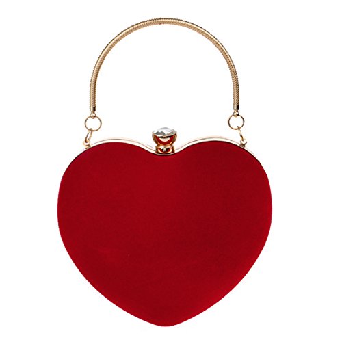 Goclothod Heart Shape Clutch Purse Chain Messenger Shoulder Bag Party Evening Handbag Red