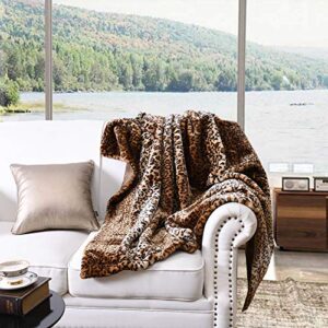 faux fur throw blanket leopard bed blanket 50″x70″ super soft warm reversible with flannel fleece fuzzy printed blanket