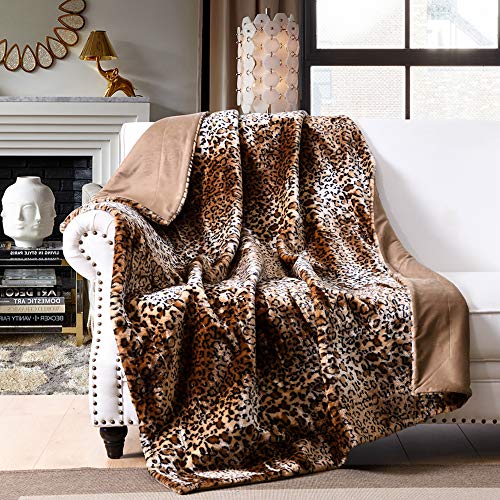 Faux Fur Throw Blanket Leopard Bed Blanket 50"x70" Super Soft Warm Reversible with Flannel Fleece Fuzzy Printed Blanket