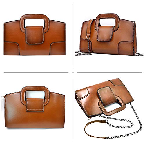 Goclothod Top Handle Satchel Women Vintage Flap Tote Clutch Handbag Crossbody Shoulder Bag Purse (Brown)