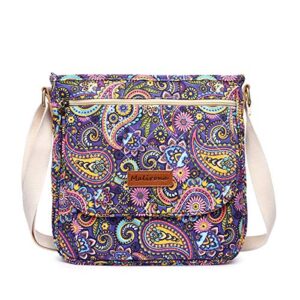 malirona canvas crossbody bags for women travel messenger purse shoulder bag satchel floral pattern (purple flower)
