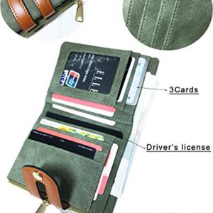 AOXONEL Women's Rfid Small Bifold Leather Wallet Ladies Mini Zipper Coin Purse id card Pocket,Slim Compact Thin (Green)