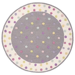 safavieh kids collection 5′ round grey/multi sfk101f handmade polka dot wool area rug