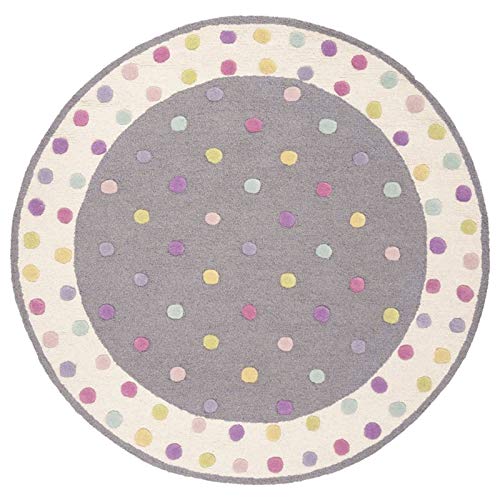 SAFAVIEH Kids Collection 5' Round Grey/Multi SFK101F Handmade Polka Dot Wool Area Rug