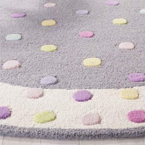 SAFAVIEH Kids Collection 5' Round Grey/Multi SFK101F Handmade Polka Dot Wool Area Rug