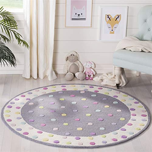 SAFAVIEH Kids Collection 5' Round Grey/Multi SFK101F Handmade Polka Dot Wool Area Rug