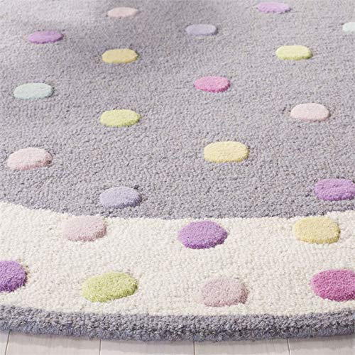 SAFAVIEH Kids Collection 5' Round Grey/Multi SFK101F Handmade Polka Dot Wool Area Rug