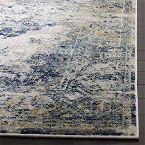 SAFAVIEH Madison Collection 3' x 5' Light Grey/Blue MAD158F Oriental Medallion Distressed Non-Shedding Living Room Bedroom Accent Rug