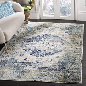 SAFAVIEH Madison Collection 3' x 5' Light Grey/Blue MAD158F Oriental Medallion Distressed Non-Shedding Living Room Bedroom Accent Rug