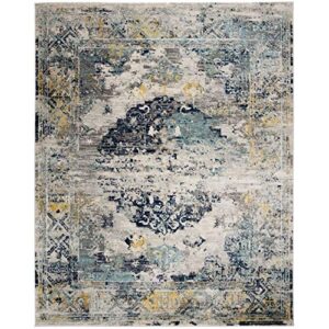 safavieh madison collection 9′ x 12′ light grey/blue mad158f oriental medallion distressed non-shedding living room bedroom dining home office area rug