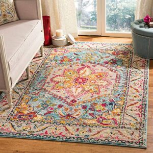safavieh phoenix collection 4′ x 6′ turquoise / beige phx153k boho chic oriental medallion non-shedding living room bedroom accent rug