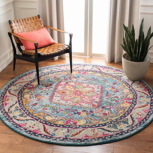 SAFAVIEH Phoenix Collection 4' x 6' Turquoise / Beige PHX153K Boho Chic Oriental Medallion Non-Shedding Living Room Bedroom Accent Rug