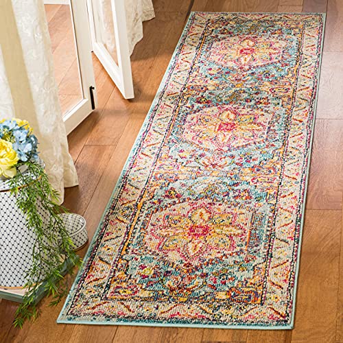 SAFAVIEH Phoenix Collection 4' x 6' Turquoise / Beige PHX153K Boho Chic Oriental Medallion Non-Shedding Living Room Bedroom Accent Rug