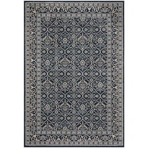 safavieh brentwood collection 5’3″ x 7’6″ navy / light grey bnt870m oriental damask trellis non-shedding living room bedroom dining home office area rug