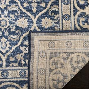 SAFAVIEH Brentwood Collection 5'3" x 7'6" Navy / Light Grey BNT870M Oriental Damask Trellis Non-Shedding Living Room Bedroom Dining Home Office Area Rug