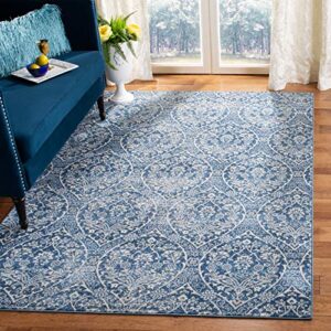 safavieh brentwood collection 8′ x 10′ navy / light grey bnt860m floral damask ogee trellis non-shedding living room bedroom dining home office area rug