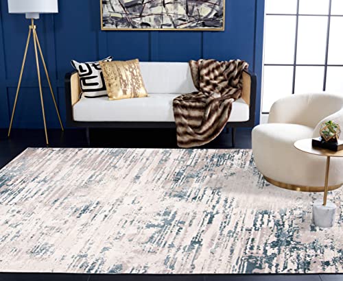 SAFAVIEH Vogue Collection 5'3" x 7'6" Cream / Teal VGE145A Modern Abstract Area Rug