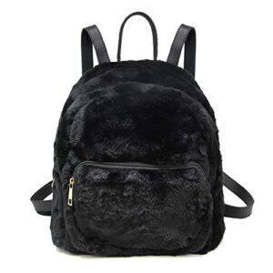 me plus women’s soft faux fur fuzzy mini backpack, shoulder bag purse, schoolbag (black)