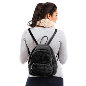 Me Plus Women's Soft Faux Fur Fuzzy Mini Backpack, Shoulder bag Purse, Schoolbag (Black)