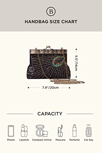 BABEYOND 1920s Flapper Peacock Clutch Gatsby Sequined Evening Handbag Beaded Bag (Style 2-Black)