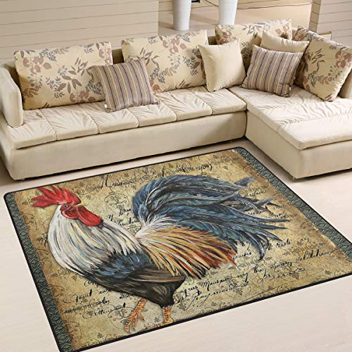 Awesome Rooster Chicken Area Rug 5'x 7', Educational Polyester Area Rug Mat for Living Dining Dorm Room Bedroom Home Decorative