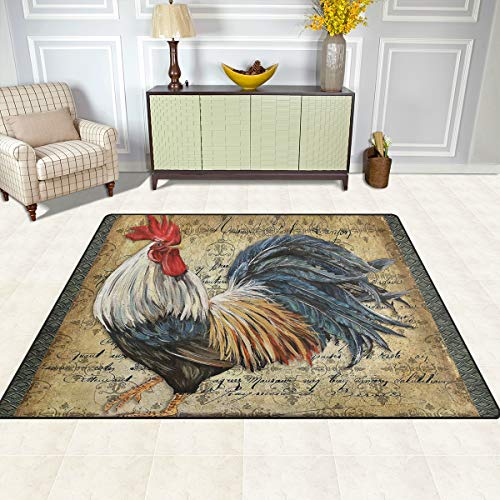 Awesome Rooster Chicken Area Rug 5'x 7', Educational Polyester Area Rug Mat for Living Dining Dorm Room Bedroom Home Decorative