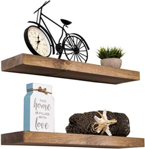 imperative décor floating wall shelves set of 2 – functional & rustic wooden shelve for home furnishing, bathroom, kitchen, & farmhouse – usa handmade (light walnut, 24 inch long x 5.5 inch)