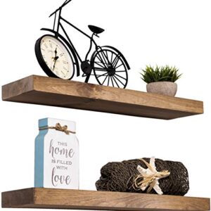 Imperative Décor Floating Wall Shelves Set of 2 - Functional & Rustic Wooden Shelve for Home Furnishing, Bathroom, Kitchen, & Farmhouse - USA Handmade (Light Walnut, 24 Inch Long x 5.5 Inch)