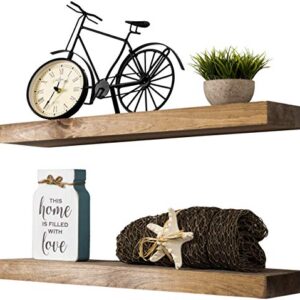 Imperative Décor Floating Wall Shelves Set of 2 - Functional & Rustic Wooden Shelve for Home Furnishing, Bathroom, Kitchen, & Farmhouse - USA Handmade (Light Walnut, 24 Inch Long x 5.5 Inch)