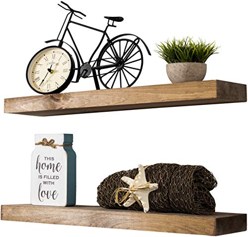 Imperative Décor Floating Wall Shelves Set of 2 - Functional & Rustic Wooden Shelve for Home Furnishing, Bathroom, Kitchen, & Farmhouse - USA Handmade (Light Walnut, 24 Inch Long x 5.5 Inch)