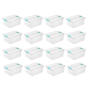 sterilite deep clear plastic stackable storage container bin box tote with clear latching lid organizing solution for home & classroom, 16 pack