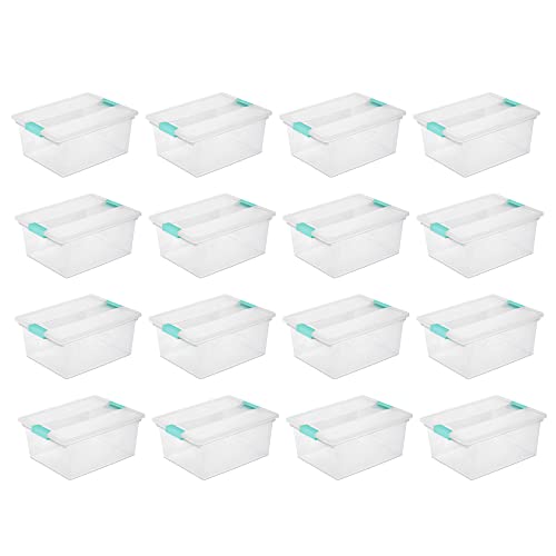 Sterilite Deep Clear Plastic Stackable Storage Container Bin Box Tote with Clear Latching Lid Organizing Solution for Home & Classroom, 16 Pack