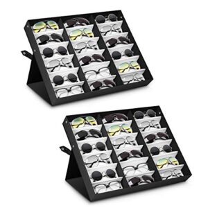 jiffordwind 18 slot polyester silk lining sunglasses display case tray with stand function (2 pack)