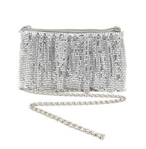 frewahmesh women evening clutch metal mesh purses handbags with shoulder chain strap for cocktail party prom wedding (silver)