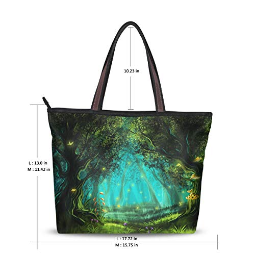 JSTEL Women Large Tote Top Handle Shoulder Bags Fantasy Fairy Forest Patern Ladies Handbag