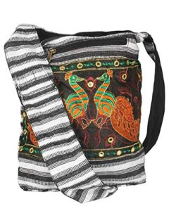 hobo shoulder bag messenger casual everyday large hippie market thick functional (black white)